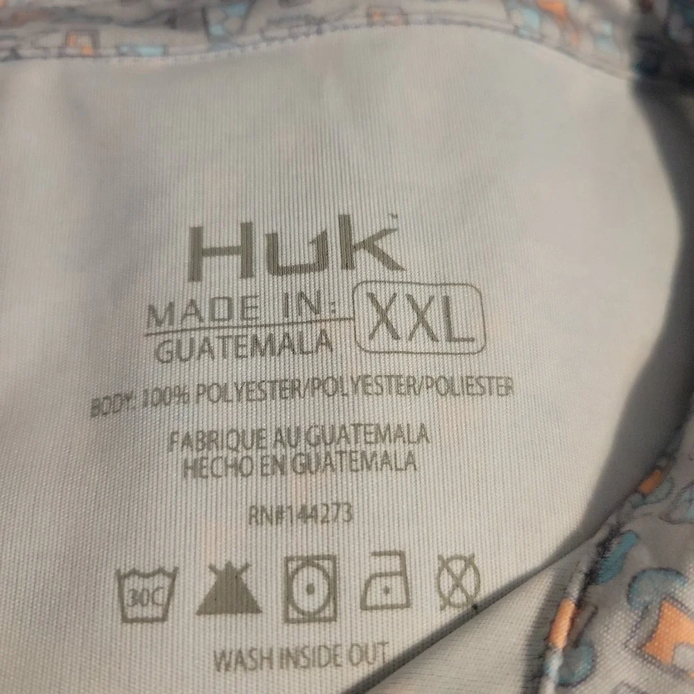 Huk Pursuit Grey Performance Polo Shirt Cocktails AOP Mens‎ Large Short Sleeve